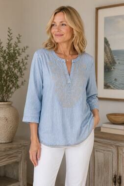 J. Jill Lightweight 100% Cotton Blouse Embroidered Neckline Size XS NWT